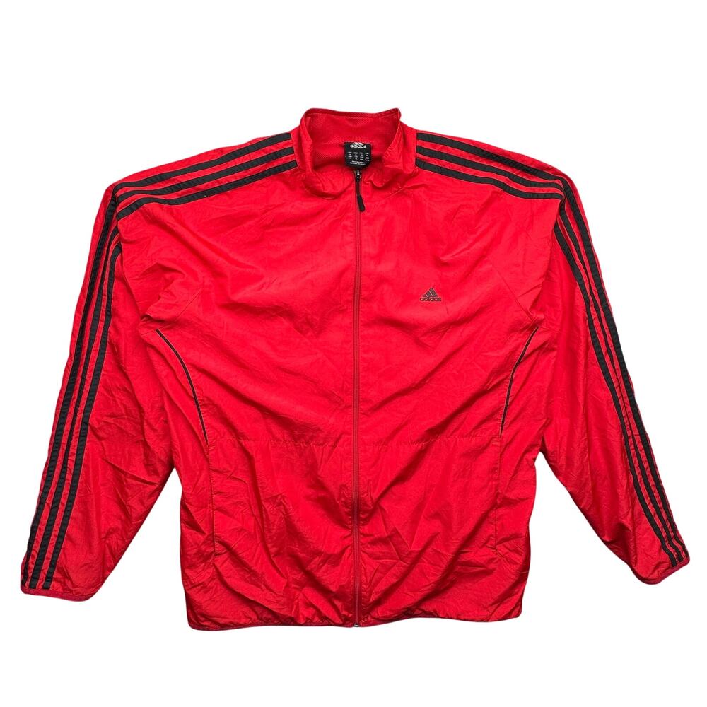 Adidas Red Black Windbreaker Track Jacket Mens XL Full Zip Polyester Lightweight